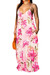 Plus Size 3 Colors Flowers Batch Printing Sling V-Neck Pockets Loose Maxi Dress Pink