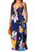 Plus Size 3 Colors Flowers Batch Printing Sling V-Neck Pockets Loose Maxi Dress Dark Blue