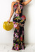 Plus Size 3 Colors Halter Neck Flowers Batch Printing Hollow Out Sexy Maxi Dress Red