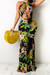 Plus Size 3 Colors Halter Neck Flowers Batch Printing Hollow Out Sexy Maxi Dress Green