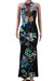 Plus Size 3 Colors Halter Neck Flowers Batch Printing Hollow Out Sexy Maxi Dress Multicolor