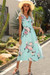 Plus Size 4 Colors Summer Flowers Batch Printing V-Neck New Style Fresh Split Dress Green
