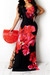 Plus Size New Style Flower Batch Printing Summer Stretch Backless Split Maxi Dress Black