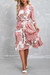 S-2Xl Plus Size Spring New Stylish 3 Colors Inelastic Flower Batch Printing With Belt Three-Quarter Sleeves Casual Midi Dress Pink