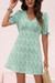 S-2Xl Plus Size Summer 3 Colors Inelastic Floral Batch Printing V-Neck Lace-Up Bow Casual Mini Dress Green