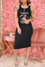 S-2Xl Plus Size Summer New 2 Colors Letter & Abstract Pattern Fixed Printing Stretch Strappy Bodycon Stylish Casual Midi Dress Black