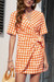S-2Xl Plus Size Summer New 3 Colors Inelastic Plaid Printing V-Neck Lace-Up Casual Mini Dress Orange