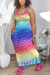 S-2Xl Plus Size Summer New Stretch 4 Colors Fish Scale Printing Sleeveless Casual Maxi Dress Blue