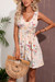 S-2Xl Plus Size Summer New Stylish 3 Colors Floral Batch Printing Inelastic Hollow Bow Lace-Up Sleeveless Casual Mini Dress Beige