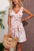S-2Xl Plus Size Summer New Stylish 3 Colors Floral Batch Printing Inelastic Hollow Bow Lace-Up Sleeveless Casual Mini Dress Pink