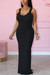 S-2Xl Plus Size Summer New Stylish 3 Colors Solid Color Stretch Sling Frill Crimped Split Casual Maxi Dress Black