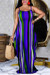 S-2Xl Plus Size Summer New Stylish 5 Colors Stretch Stripe Printing Sling Pocket Loose Casual Maxi Dress Blue