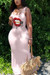 S-2Xl Plus Size Summer New Stylish Eight Colors Cartoon Lips Printing Sling Stretch Casual Maxi Dress Pink
