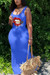 S-2Xl Plus Size Summer New Stylish Eight Colors Cartoon Lips Printing Sling Stretch Casual Maxi Dress Blue