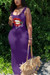 S-2Xl Plus Size Summer New Stylish Eight Colors Cartoon Lips Printing Sling Stretch Casual Maxi Dress Purple