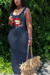 S-2Xl Plus Size Summer New Stylish Eight Colors Cartoon Lips Printing Sling Stretch Casual Maxi Dress Black