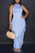 S-2Xl Plus Size Summer New Stylish Four Colors Tassels Crew Neck Sleeveless Solid Color Stretch Slim Casual Maxi Dress Blue