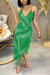 S-2Xl Plus Size Summer New Stylish Stretch Fixed Printing Sling Split Casual Maxi Dress Green