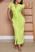 S-2Xl Plus Size Summer New Stylish Three Colors Lapel V-Neck Solid Color Button Shirring Stretch Slim Slit Casual Maxi Dress Light Green