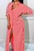 S-2Xl Plus Size Summer New Stylish Two Colors Striped Printing Lapel Short Sleeve With Pocket Button Casual Maxi Dress Red