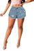 S-2Xl Plus Size Summer New Two Colors Micro Elastic Zip-Up Pocket Button Slim Fashion Denim Shorts Sky Blue