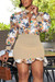 S-2Xl Spring Plus Size 3 Colors Flower Batch Printing Mesh Patchwork Micro-Elastic Single-Breasted Ruffle Stylish Mini Dress Khaki 