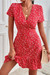 S-2Xl Summer New Plus Size 3 Colors Floral Printing Micro-Elastic V-Neck Casual Vacation Style Mini Dress Red