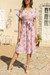 S-2Xl Summer New Plus Size 4 Colors Flower Batch Printing Inelastic Chiffon V-Neck Stylish Vacation Style Midi Dress With Belt Pink