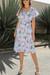 S-2Xl Summer New Plus Size 4 Colors Flower Batch Printing Inelastic Chiffon V-Neck Stylish Vacation Style Midi Dress With Belt Sky Blue