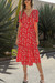 S-2Xl Summer New Plus Size 4 Colors Flower Batch Printing Inelastic Chiffon V-Neck Tie-Waist Stylish Vacation Bohemia Style Midi Dress Red