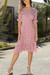 S-2Xl Summer New Plus Size 5 Colors Floral Printing Inelastic Chiffon V-Neck High Slit Stylish Vacation Style Midi Dress Pink