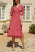 S-2Xl Summer New Plus Size 5 Colors Floral Printing Inelastic Chiffon V-Neck High Slit Stylish Vacation Style Midi Dress Red