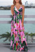 S-2Xl Summer New Two Colors Plus Size Leaf & Flower Batch Printing Stretch Backless Adjustable Straps Stylish Bohemia Vacation Style Maxi Dress Magenta