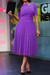 S-3Xl Plus Size New 5 Colors Solid Color Micro-Elastic Crew Neck Nipped Waist Pleated Stylish Classic Midi Dress(With Belt) Purple