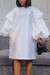 S-3Xl Plus Size Spring & Summer New 4 Colors Solid Color Inelastic Puff Sleeves Crew Neck Pockets Loose Stylish Simple Midi Dress White