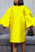 S-3Xl Plus Size Spring & Summer New 4 Colors Solid Color Inelastic Puff Sleeves Crew Neck Pockets Loose Stylish Simple Midi Dress Yellow