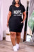 S-3Xl Plus Size Summer New 3 Colors Letter Fixed Printing Stretch Pocket Short Sleeves Cotton Casual Mini Dress Black