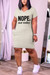 S-3Xl Plus Size Summer New 3 Colors Letter Fixed Printing Stretch Pocket Short Sleeves Cotton Casual Mini Dress Gray