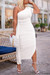 S-3Xl Plus Size Summer New Stylish Seven Colors One Shoulder Shirring Ruffle Solid Color Stretch Slit Casual Midi Dress White