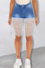 S-3Xl Summer New Plus Size Three Colors Micro-Elastic Tassel Pockets Button Zip-Up Stylish Denim Shorts Blue