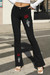 S-4Xl Spring Plus Size 4 Colors Flower Fixed Printing Micro-Elastic Pockets Button Zip-Up Stylish Flare Jeans Black