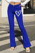 S-4Xl Spring Plus Size 4 Colors Heart Fixed Printing Micro-Elastic Pockets Button Zip-Up Stylish Flare Jeans Blue