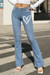 S-4Xl Spring Plus Size 4 Colors Heart Fixed Printing Micro-Elastic Pockets Button Zip-Up Stylish Flare Jeans Sky Blue