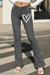 S-4Xl Spring Plus Size 4 Colors Heart Fixed Printing Micro-Elastic Pockets Button Zip-Up Stylish Flare Jeans Dark Gray