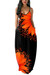 S-5Xl Plus Size 5 Colors Orange Leaf Fixed Printing Spliced Stretch Pockets Sling Backless Sexy Maxi Dress Orange