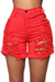 S-5Xl Plus Size Summer New Stylish 7 Colors Inelastic Cutout Button Zip-Up Pockets Slim Sexy Denim Shorts Red