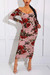 S-5Xl Spring Plus Size 4 Colors Flower Batch Printing Stretch Off The Shoulder Backless Stylish Midi Dress Pink