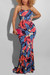 S-5Xl Summer New Stylish Five Colors Leaf Flower Printing Backless Lace-Up Stretch Slim Sexy Maxi Dress Red