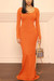 Spring & Autumn New 4 Colors Solid Color Stretch Long Sleeves Slim Stylish Maxi Dress Orange