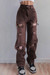 Spring New Solid Color Inelastic Holes Pockets Button Zip-Up Stylish Straight Jeans Brown